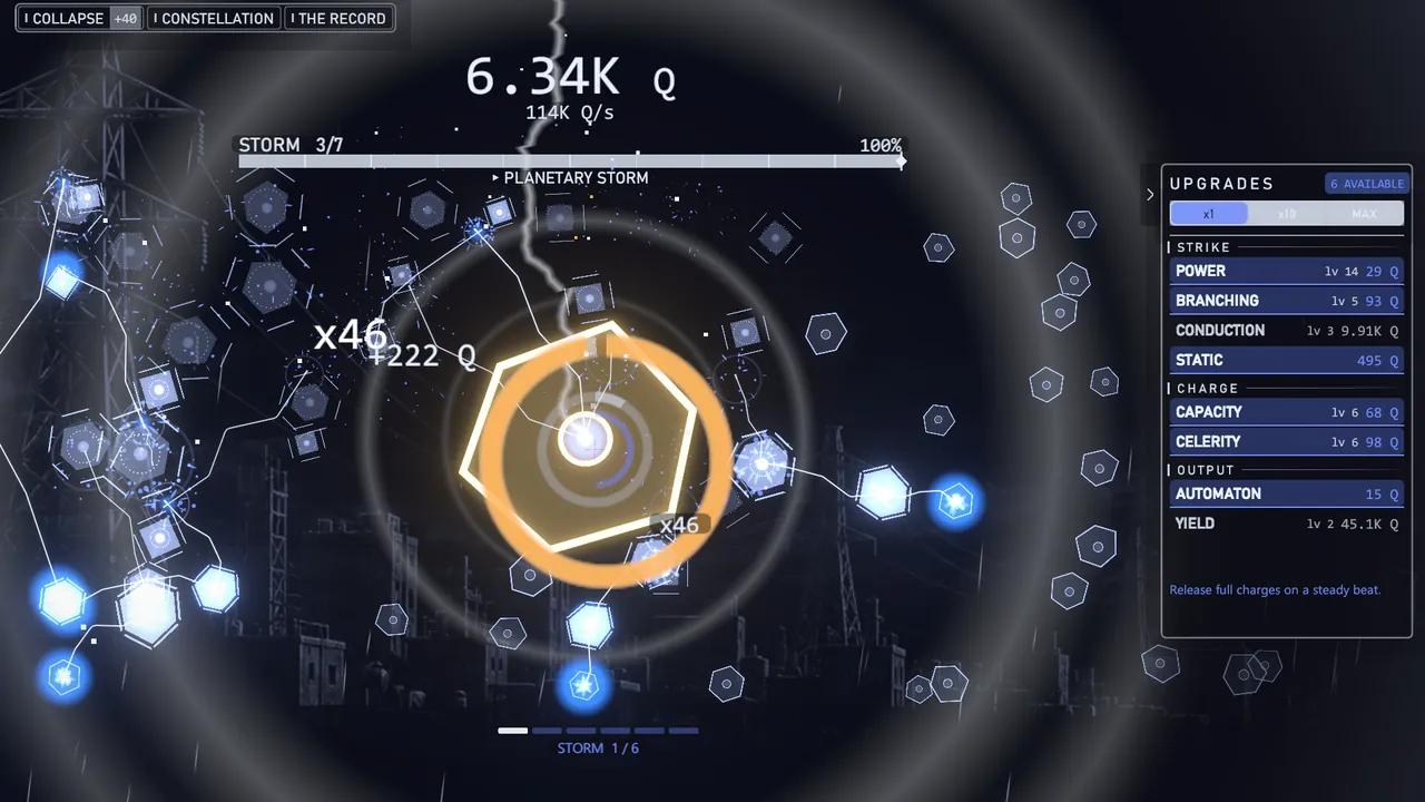 Superbolt 1.2: the Core, a hexagon surrounded by an orange ring, in the middle of the storm.