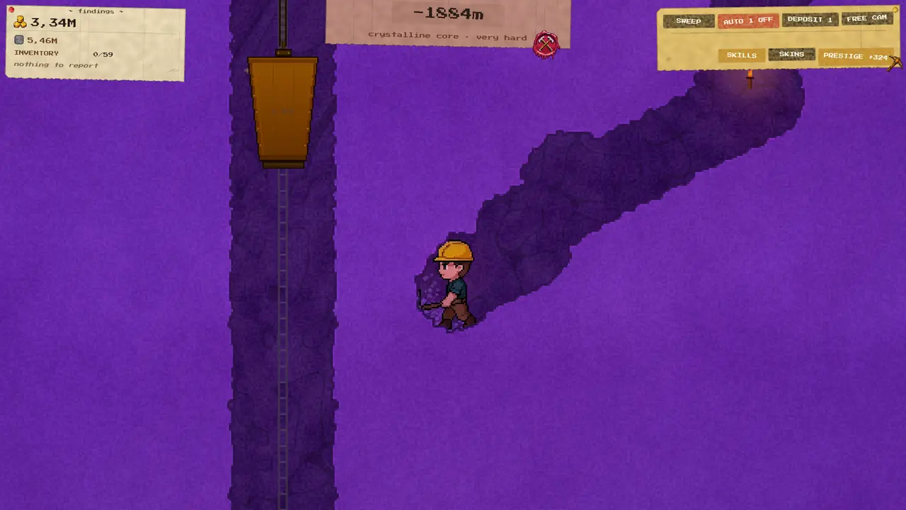 Le mineur à plus de 1 500 mètres de profondeur, dans une couche de roche violette, à côté du puits de l’ascenseur.